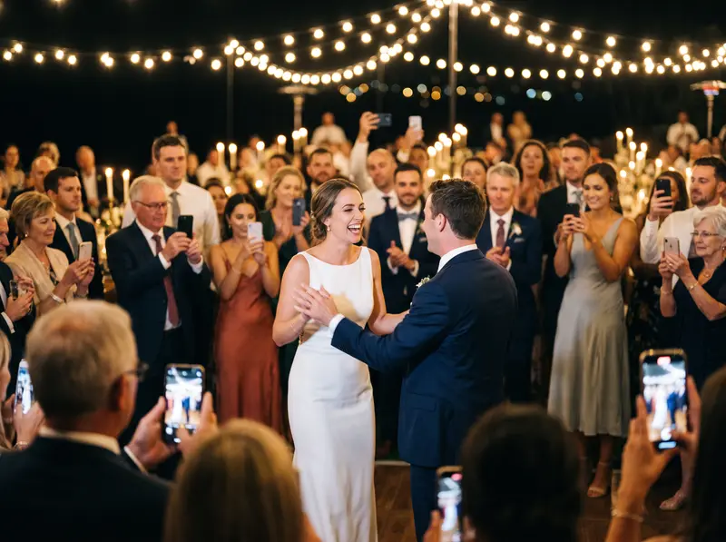 Unos novios bailan mientras los invitados los graban con sus teléfonos